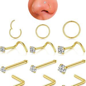 12Pcs Gold Silver Black Hypoallergenic 316L Surgical Steel Nose Jewelry Sets for